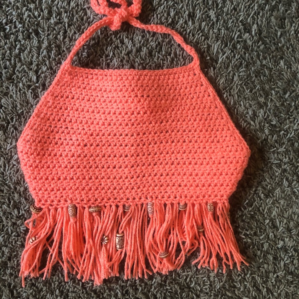 Coral Boho Fringe Top